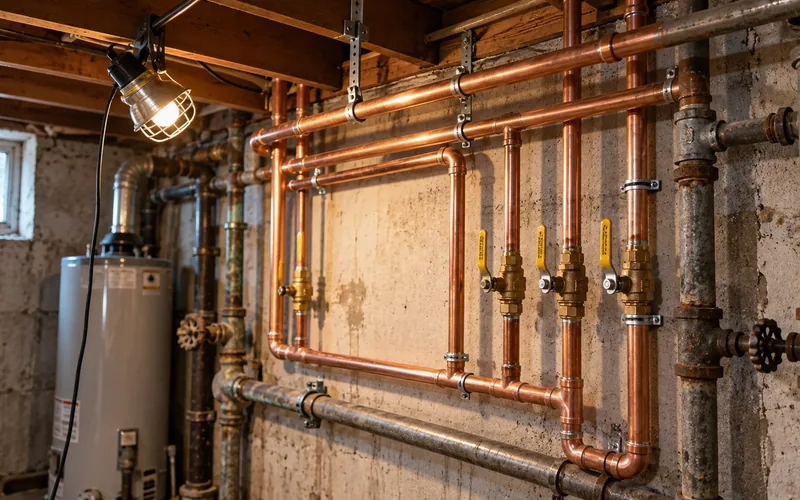 Copper piping on a hot water heating system