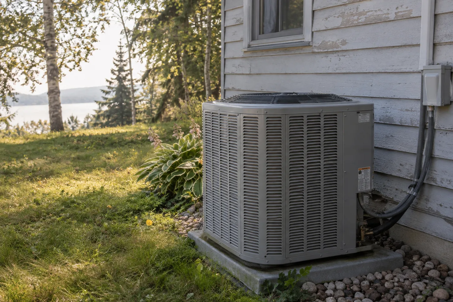 Outdoor air conditioning condenser at a Northland home