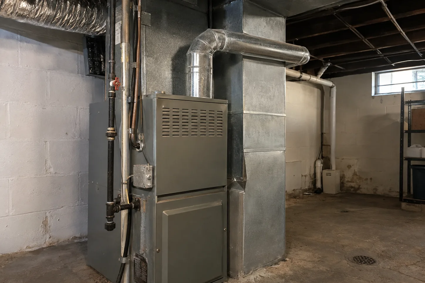 Gas furnace and ducting in an older Twin Ports basement