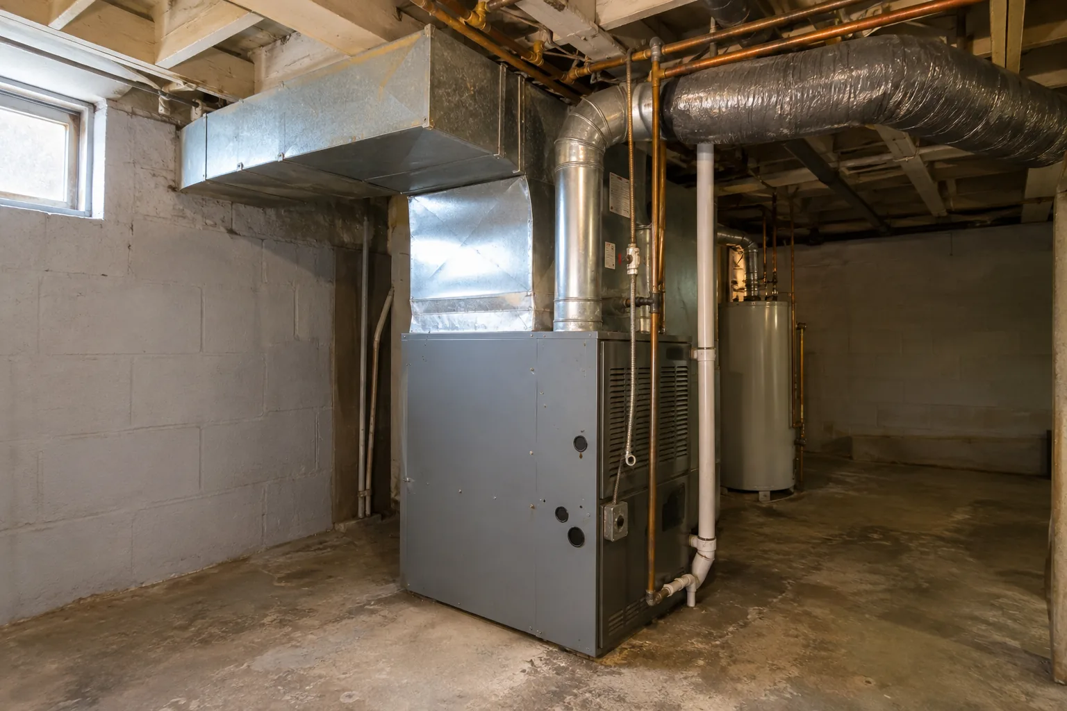 Gas furnace and ducting in an older Twin Ports basement