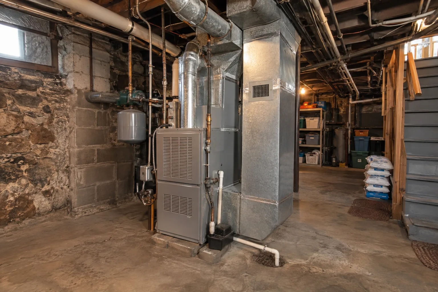 Gas furnace and ducting in an older Twin Ports basement