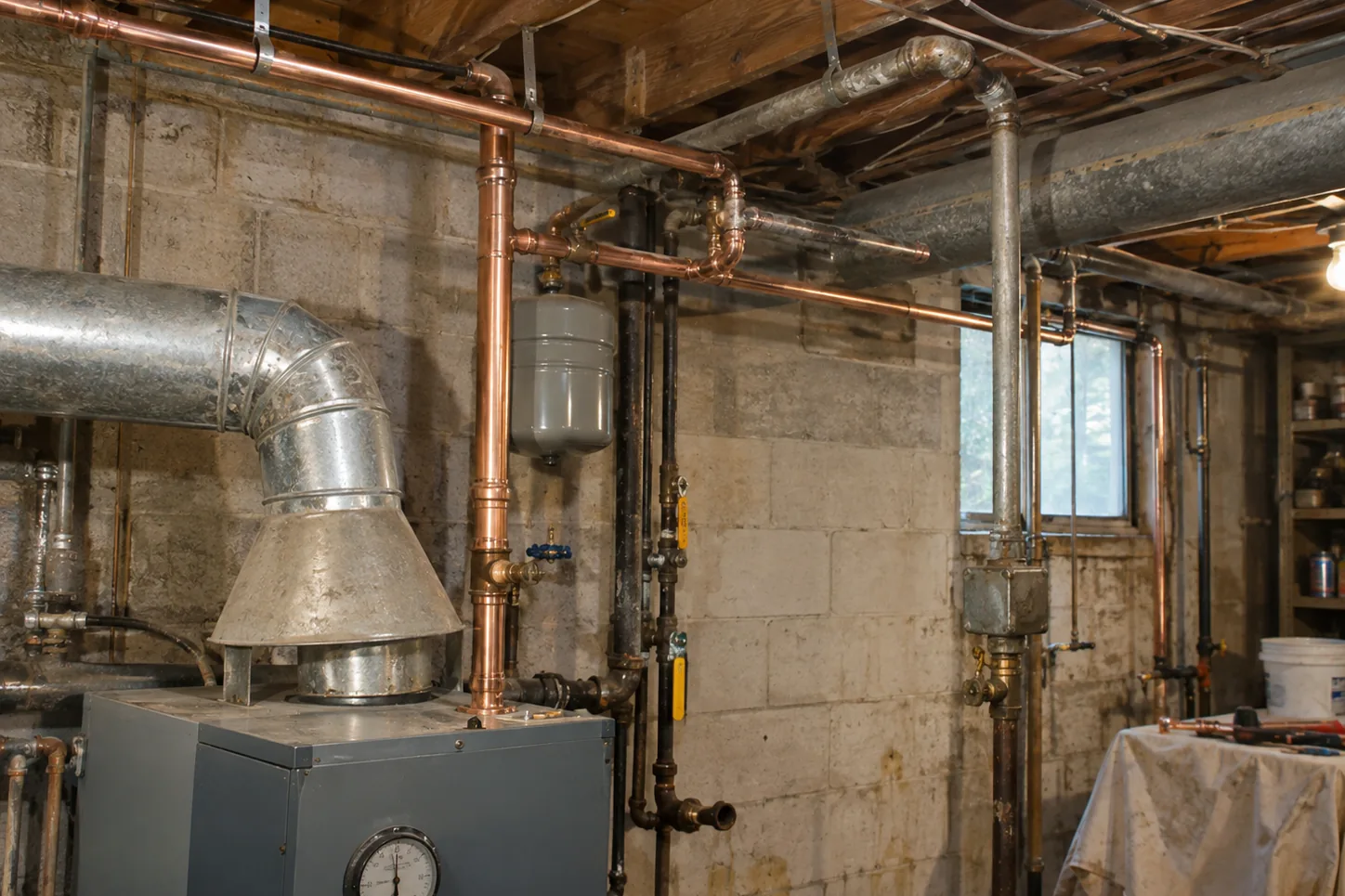 Copper supply lines and shutoff in a basement