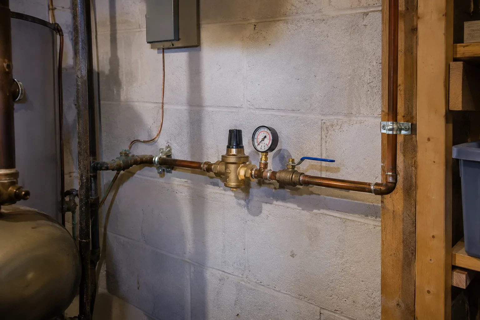 Copper supply lines and shutoff in a basement