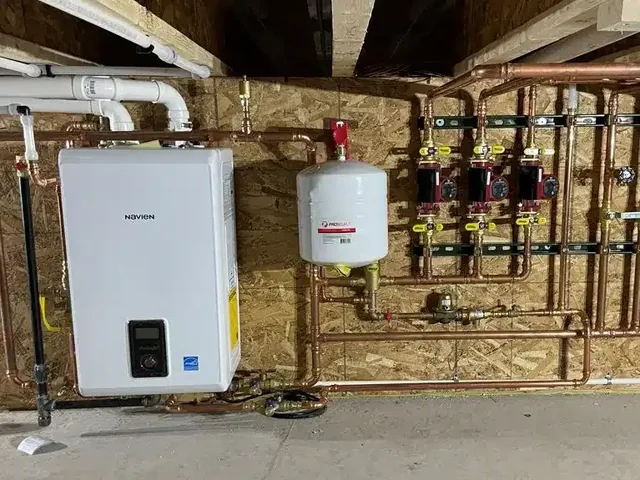 Boiler room with clean copper piping